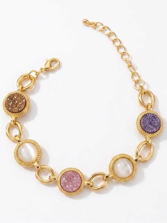 SC JEWELRY Jewelry - 14k Gold Plated Gema-Inspired Austrian Crystal Station Bracelet Adjustable